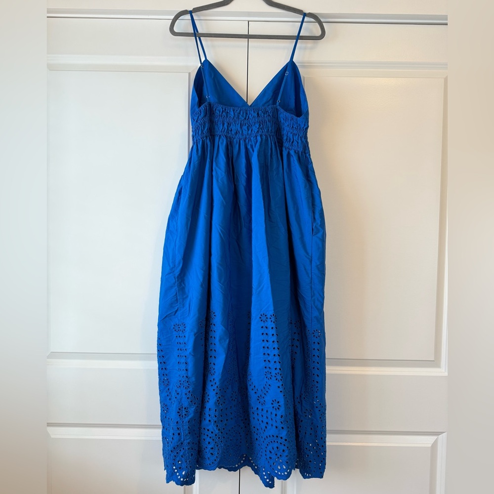 J. Crew V-neck Smocked Waist Dress in Cotton Poplin Blue Eyelet Size 16 - Picture 6 of 9